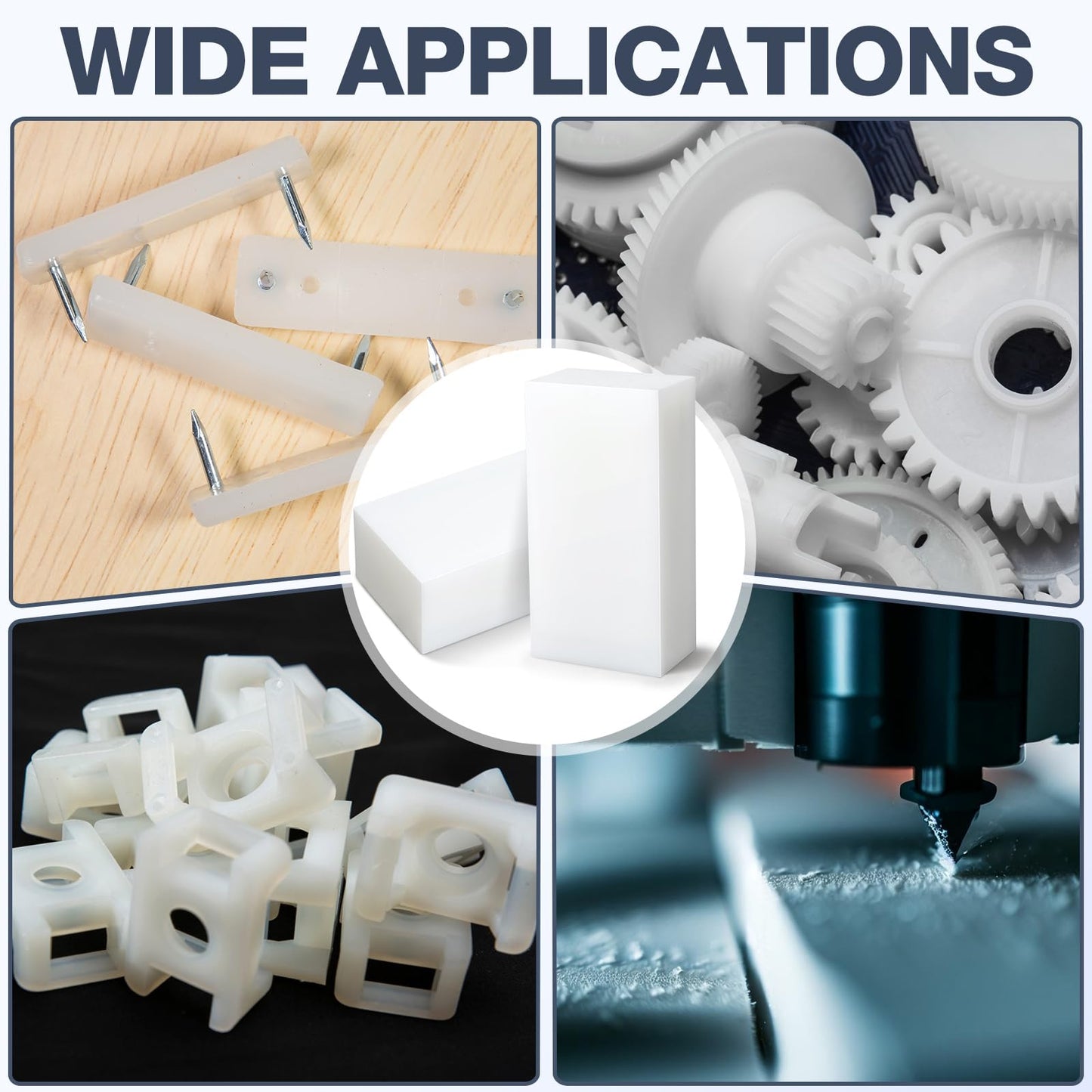 Colingmill 6 Pcs Hdpe Plastic Block 2" x 3" x 6", Polyethylene Solid Plastic Block for Machining, Home Floor Improvement, Prototyping, DIY Projects, Engineering(White)