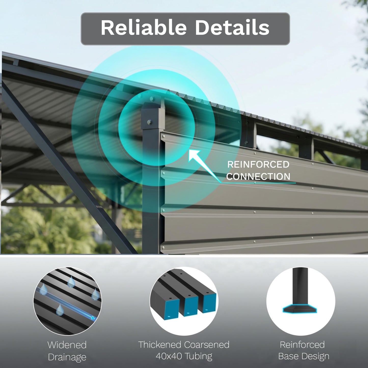 Devoko 20x20 FT Metal Carport, Heavy Duty Car Canopy with Galvanized Steel Roof, Reinforced Base Frame, All-Weather Garage, Outdoor Shelter for Cars, Trucks, Boats, Tractors & RV (Black)