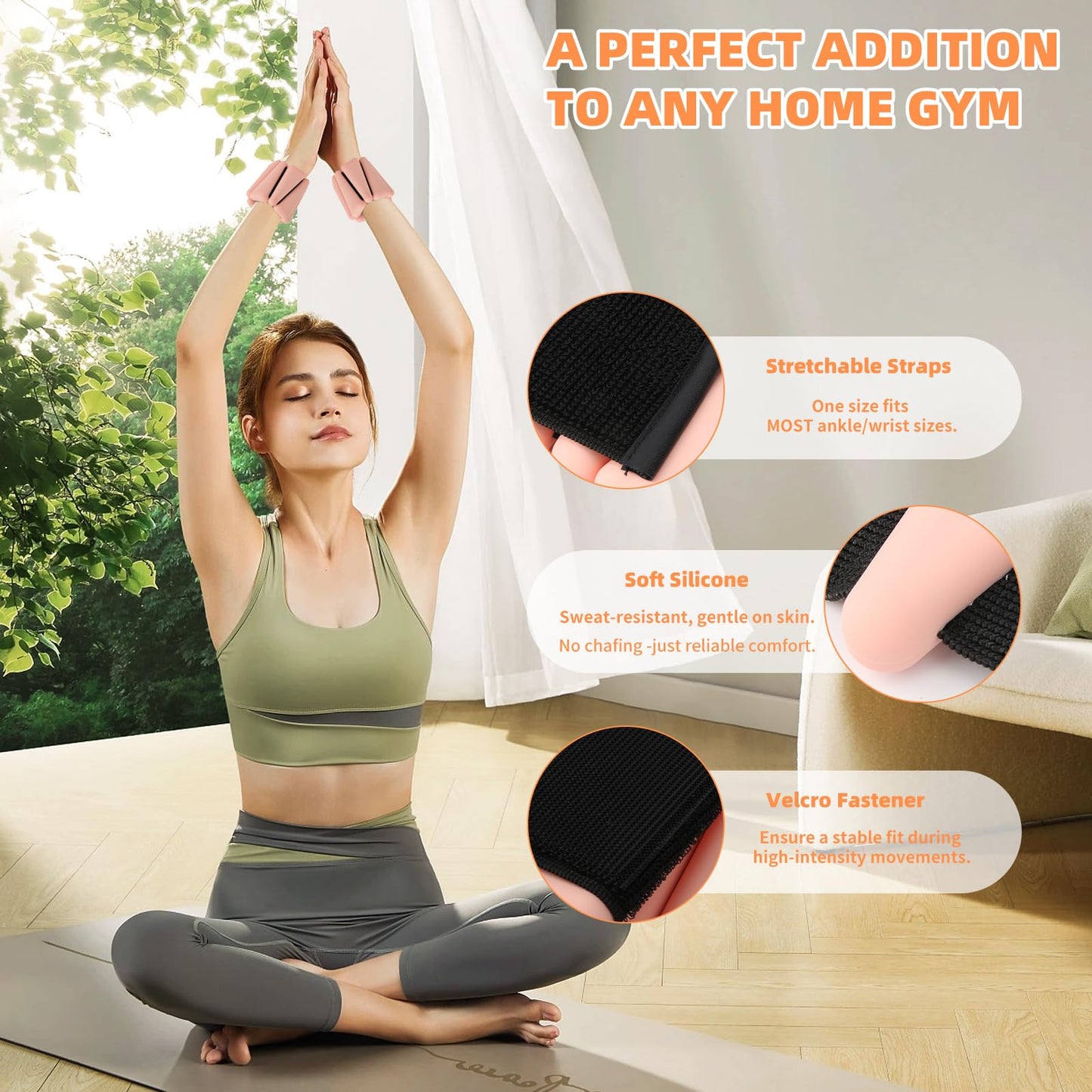 Wrist Weights, Adjustable Ankle Weights for Women Men, Leg and Arm Weights for Home Gym Workout, Running, Yoga, Pilates, Barre, Exercise, Strength Training, 4 LBS Pair 2LB Each (Flesh Pink)