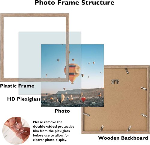 JCJMY 12x12 Inch Picture Frame - Rustic Brown Wall Gallery Frame with Shatter-Resistant Plexiglass