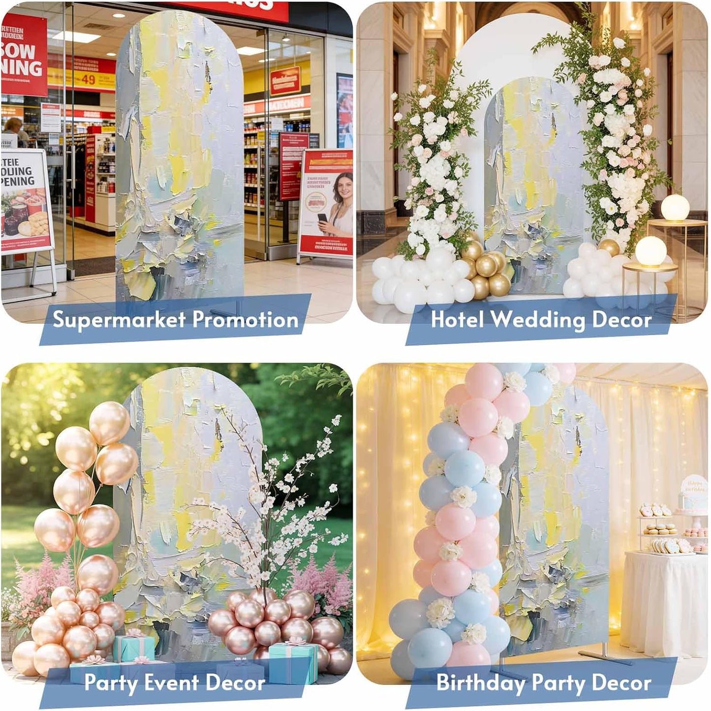 Jnbasdffb 7.2 Abstract Geometric Wedding Arch Cover, Stretchy Spandex Arch Backdrop Stand Covers FT, Simple Yellow Blue