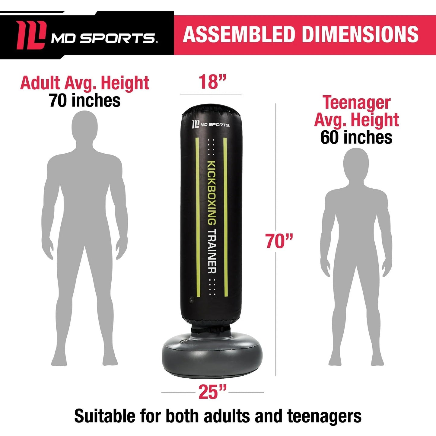 MD Sports 70 in Inflatable Kickboxing Bag, 6 Light Up Targets, Electronic Scoring, 3 Game Modes, 2 Player, Water Filled Base, Easy Inflate Valve