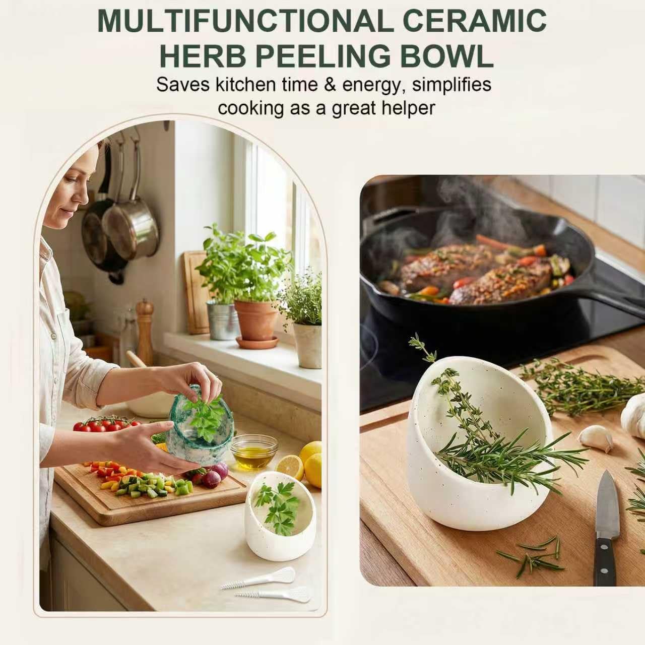 Quuztao 2PCS Pottery Herb Stripper Bowl, Multi Size Holes Handmade Herb Stripping Bowl Ceramic Durable Tool for Separating Leaves and Stems