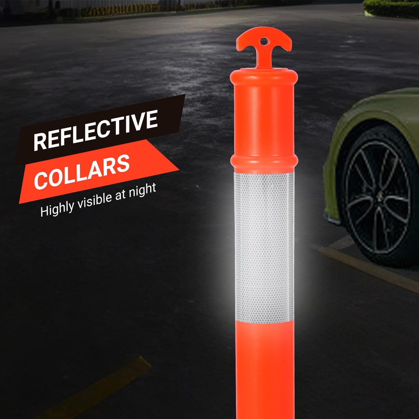 Delineator Post with Base 6 Pack, Towallmark 45 Inch Portable Orange Traffic Delineator Posts Cones with Reflective Collars for Driving Practice and Construction Work