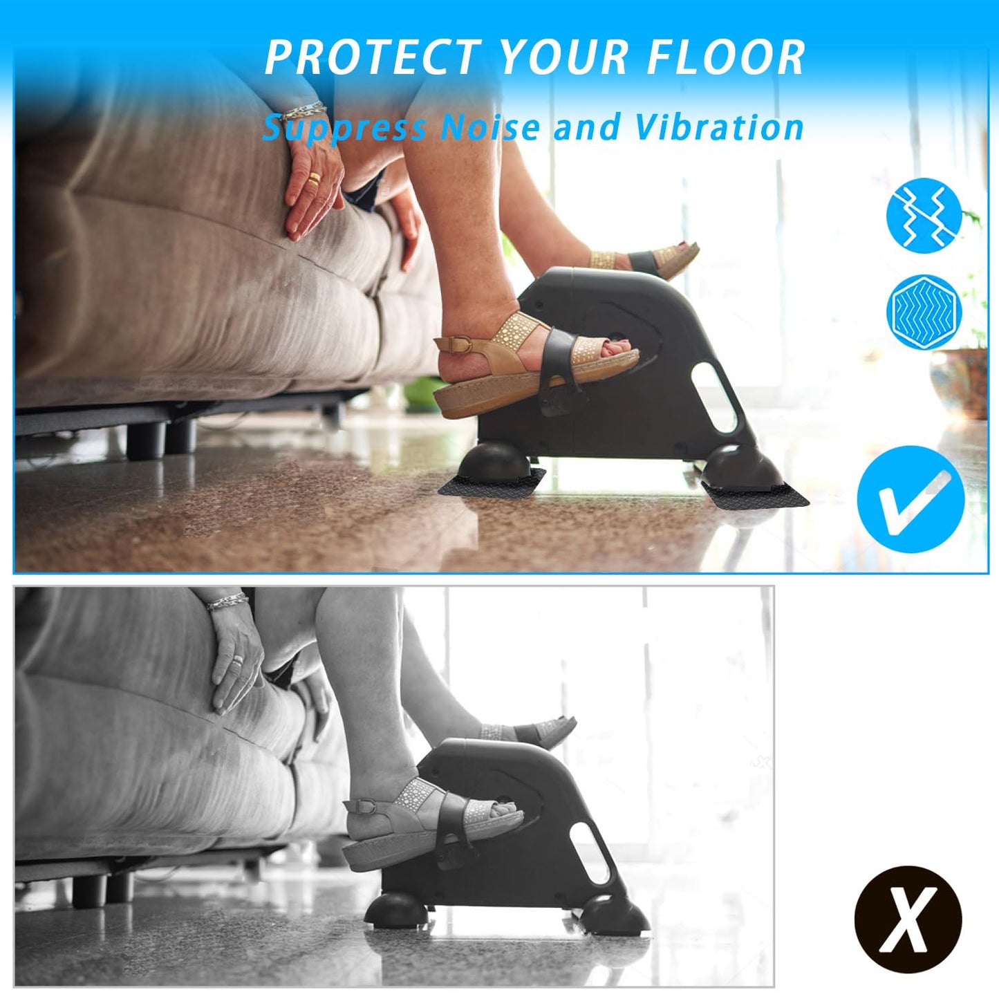 Anti-Slip Equipment Mats for Under Desk Pedal Exerciser 4 Pack 4" x 4" x 0.2" Double-Sided Silicone Pads Durable Floor Protectors for Elliptical Machines Leg Exercisers Treadmills