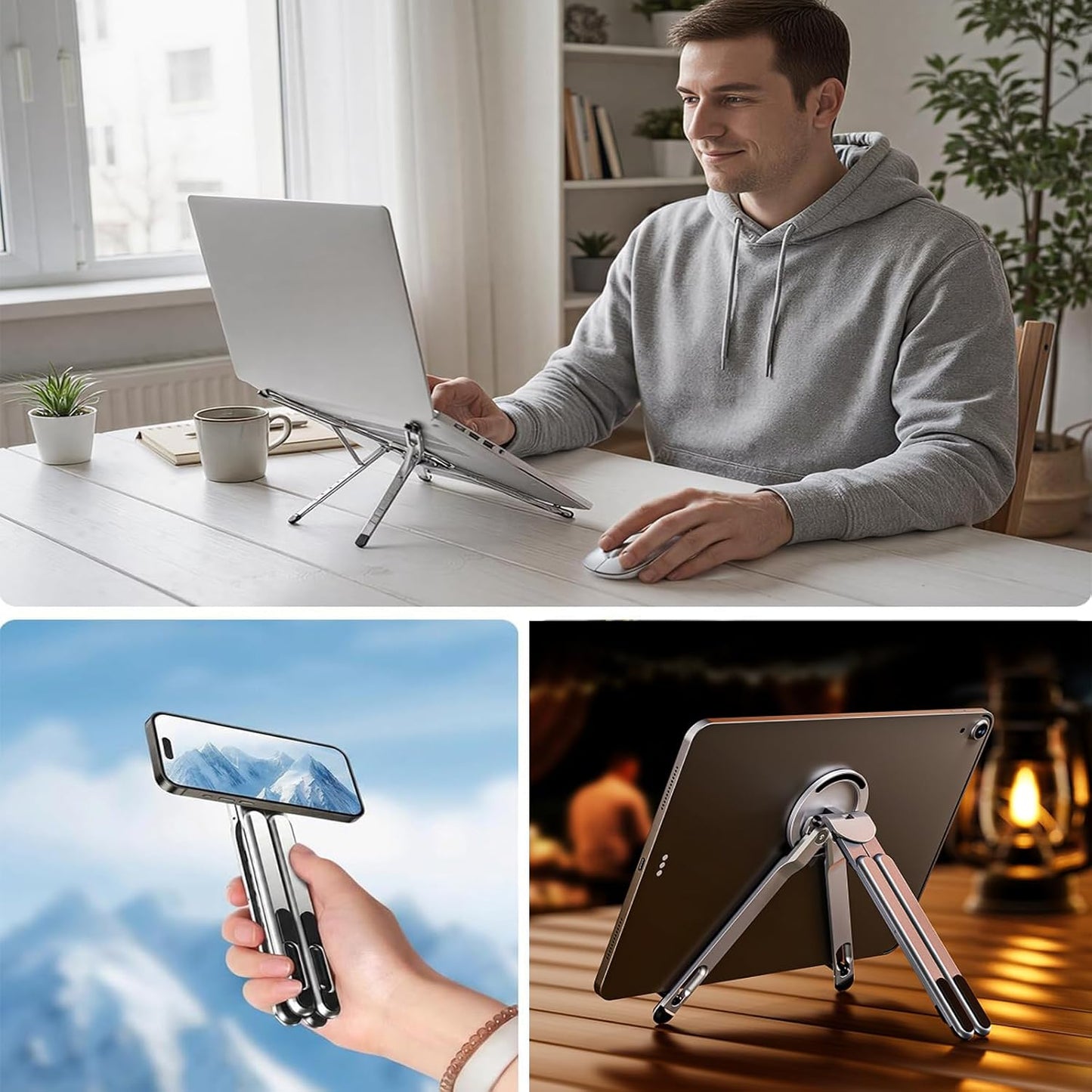 BONERUY 3 1 8-Level in Magnetic Foldable Versatile Stand for Phone Tablet and Laptop,Aluminum Alloy Ergonomic