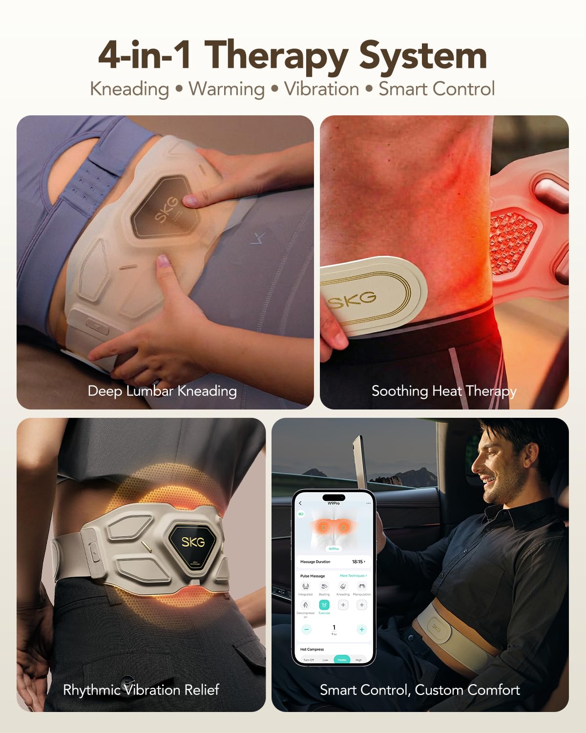 SKG Lower Back Massager for Stress Relief Deep Tissue Fathers Day Adjustable Cordless Heating Pad Infrared Vibrating Back Massager for Mom Grandpa Dad