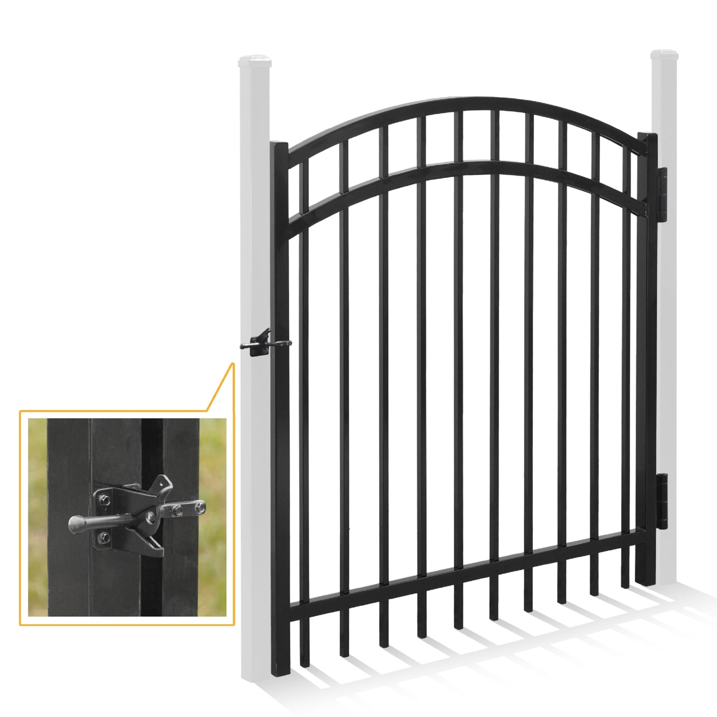 Fencer Wire Heavy Duty Arched Decorative Fence Gate, 4FT Height x 4FT Width Outdoor Fence Gate, Outdoor Anti-Rust Metal Steel Gate for Fencing Barrier, Garden Gate with Gate Lock