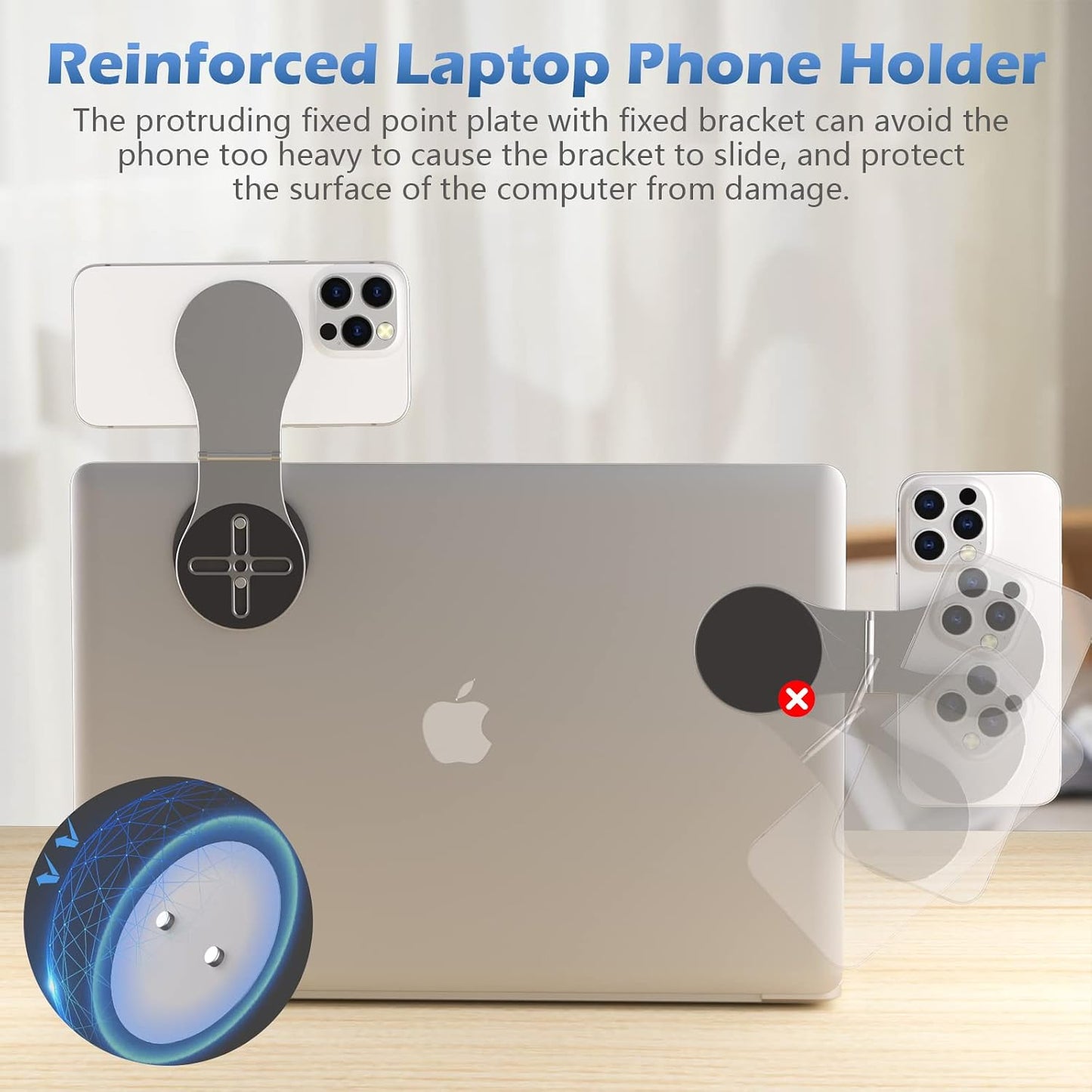 ALAFLY 1/4" Detachable Magnetic Phone Holder for Laptop & Car, Foldable Desk Phone Stand, Adjustable Magnetic Phone