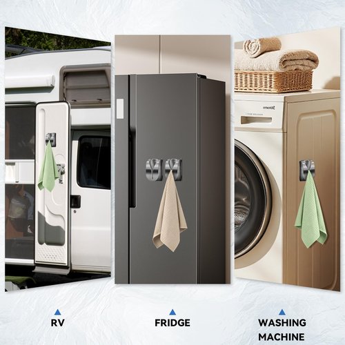 KIHOGEM 4Pcs Magnetic Towel Hook Holder, Super Strong Magnet Kitchen Towel Hanger for Refrigerator, Stainless Steel Dish Rag Holder for Fridge RV Garage