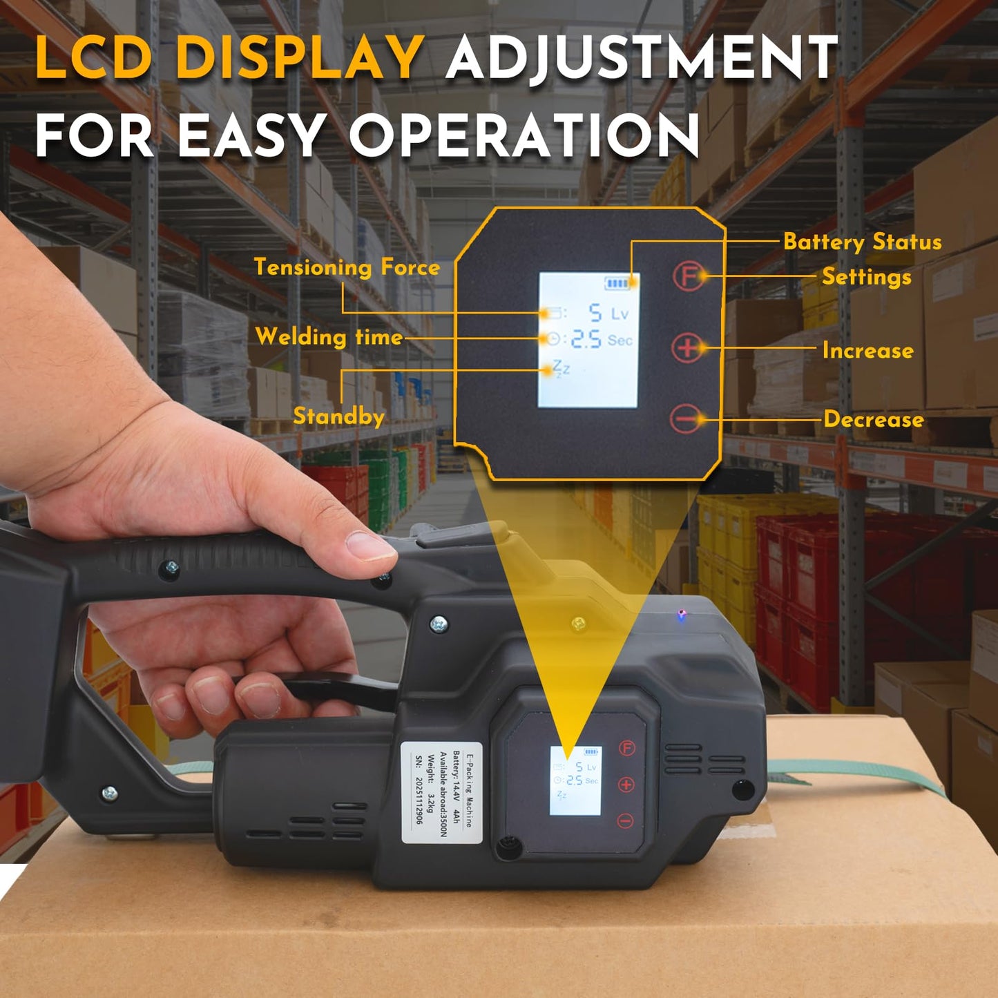 SDRTOP Cordless Electric Strapping Tool for PP/PET Straps, Adjustable Tension 3500N, Dual Battery Powered Handheld Banding Machine for Cartons, Pallets & Industrial Packaging