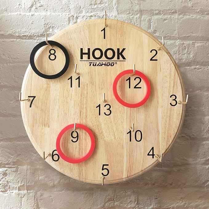 Ring Toss Games for Kids - Outdoor Yard Game for Adults & Family Backyard Toys, Wooden Board Hook Darts Wall Game for Gaming Room, Patio, Garage, Hookey Ring Tossing Game