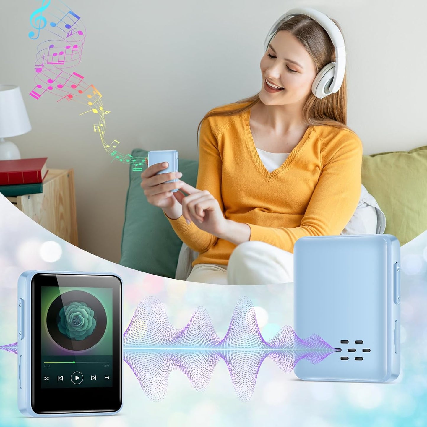 woolynew 64GB MP3 1.8 inch 512GB, Player, Bluetooth Music Player, Portable High Fidelity Lossless Music Player