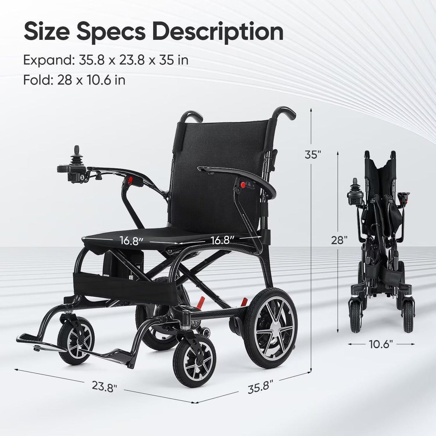 22 lbs Lightweight Electric Wheelchair, Ultra-Light Carbon Fiber Motorized Wheelchair for Adults, Dual-Battery Foldable Power Chair with Remote Control, Portable Airline-Approved Travel Wheelchair