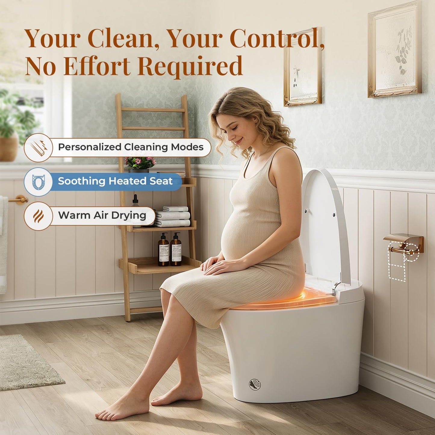 Uncle Brown ST12U Smart Toilet, Bidet Toilet with ADA Height, UVC-Clean Water & PlasmaClean Technology for Enhanced Comfort & Hygiene, Auto open/close lid, Remote Control, Easy-clean