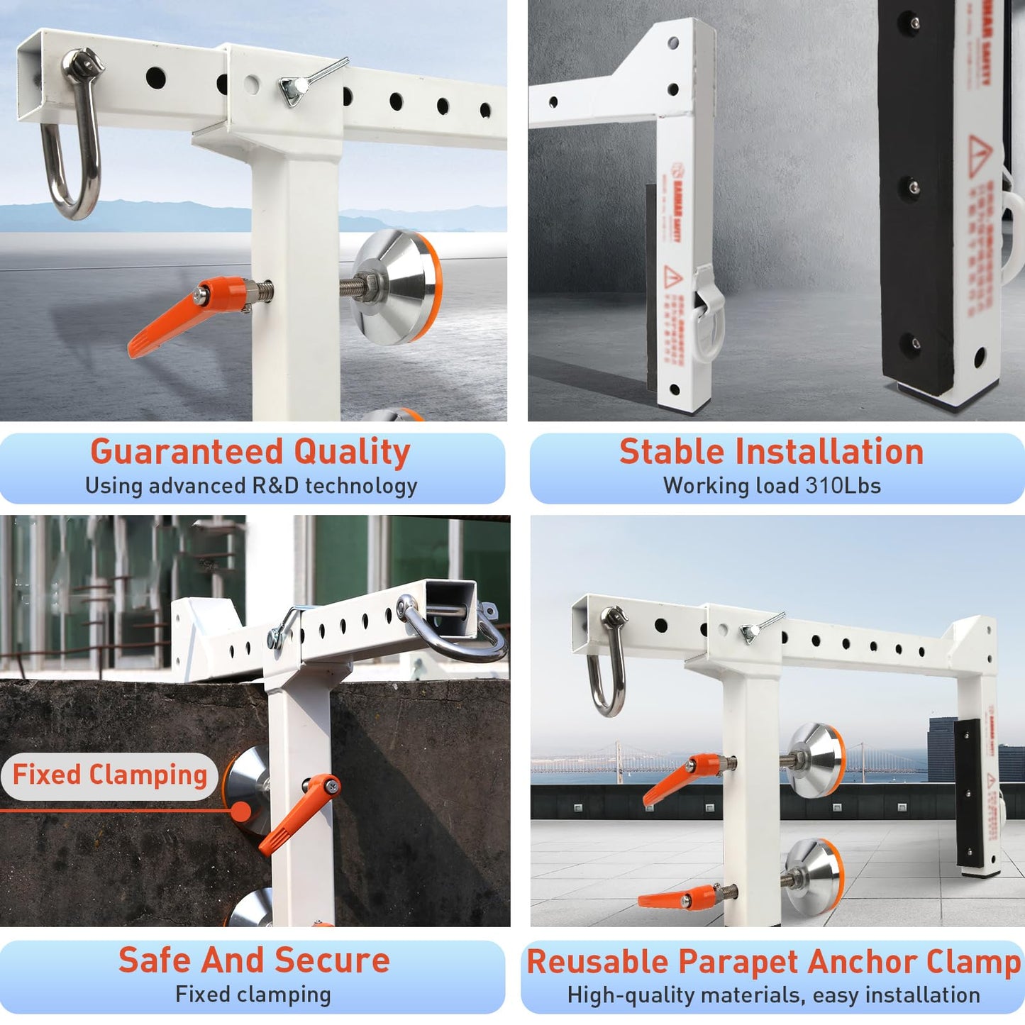Parapet Wall Anchor Clamp, Parapet Adjustable Non-Penetrating Anchor for Temporary, Roof Anchors for Fall Protection, Fits Parapet Walls Up to 14" Thick