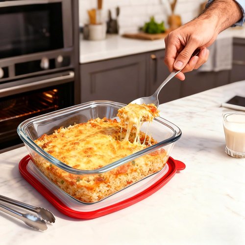 Glass Baking Dish - 2.75Qt Square 9x9 Pan With Lid & Non-Slip Mitts | Durable Oven Safe Design