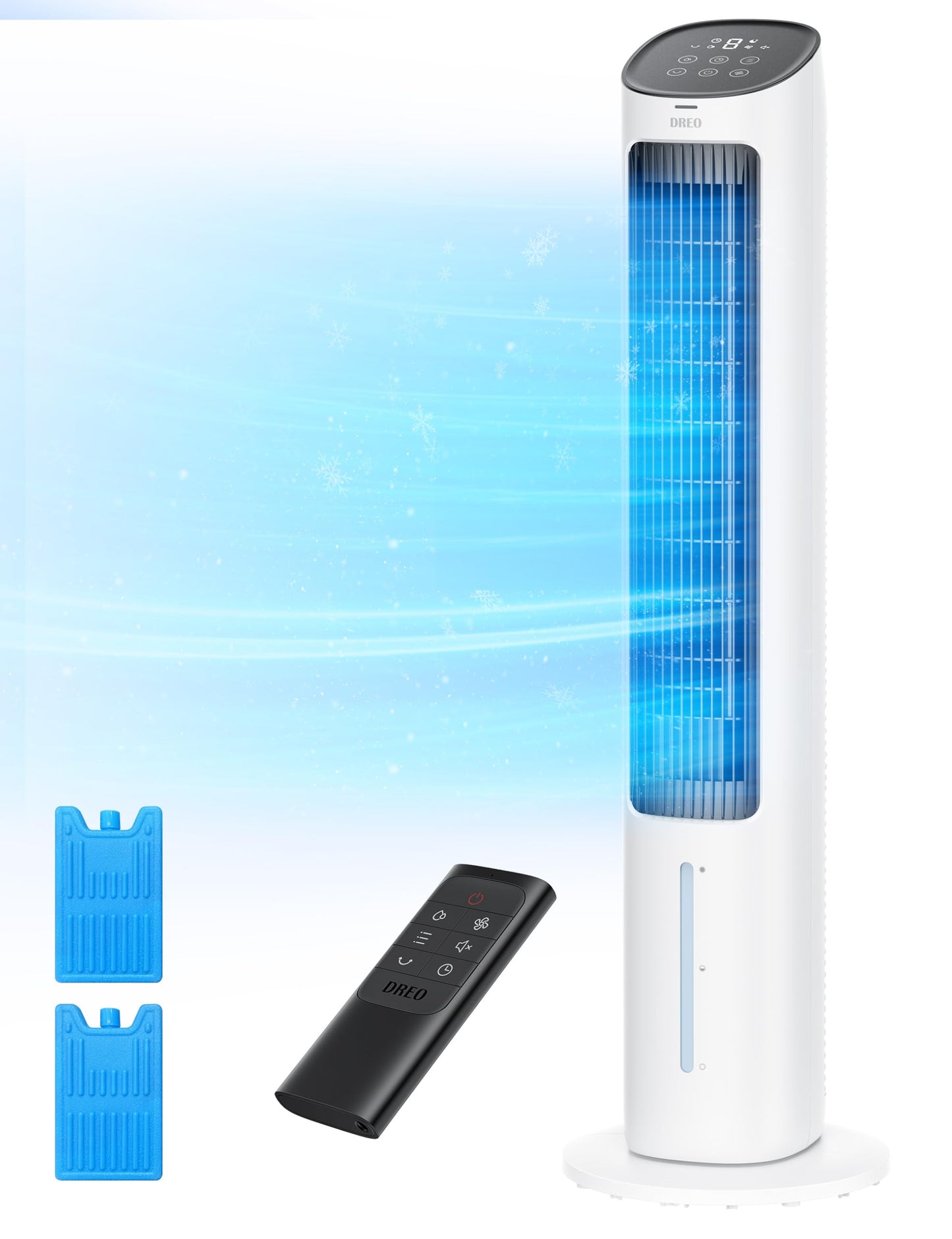 DREO Evaporative Air Swamp Cooler, 40” Standing Fans that Blow Cold Air, 80° Oscillating Bladeless Cooling Fan for Bedroom, Removable Water Tank, Ice Packs, Remote Control, 4 Speeds, White and Black