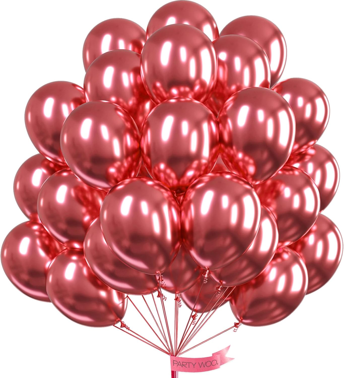 PartyWoo Metallic Pink Balloons - 50pcs 12 Inch Chrome Hot Pink for Birthday & Wedding Decor
