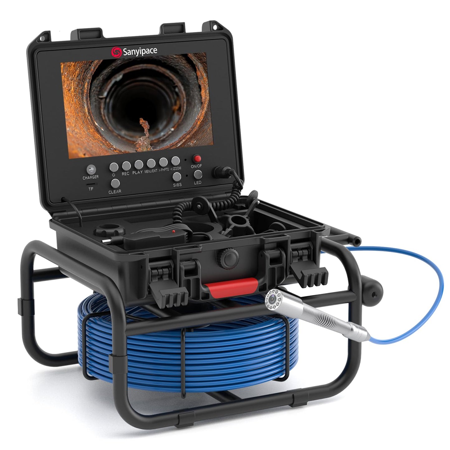 Sanyipace Sewer Camera Self-Leveling 165FT/50M, 512Hz Sonde, Distance Counter, 5-Level Adjustable Brightness, 4500mAh Battery, IP68 Waterproof Pipe Camera for Drain Snake, Plumbing, Duct, Plumber
