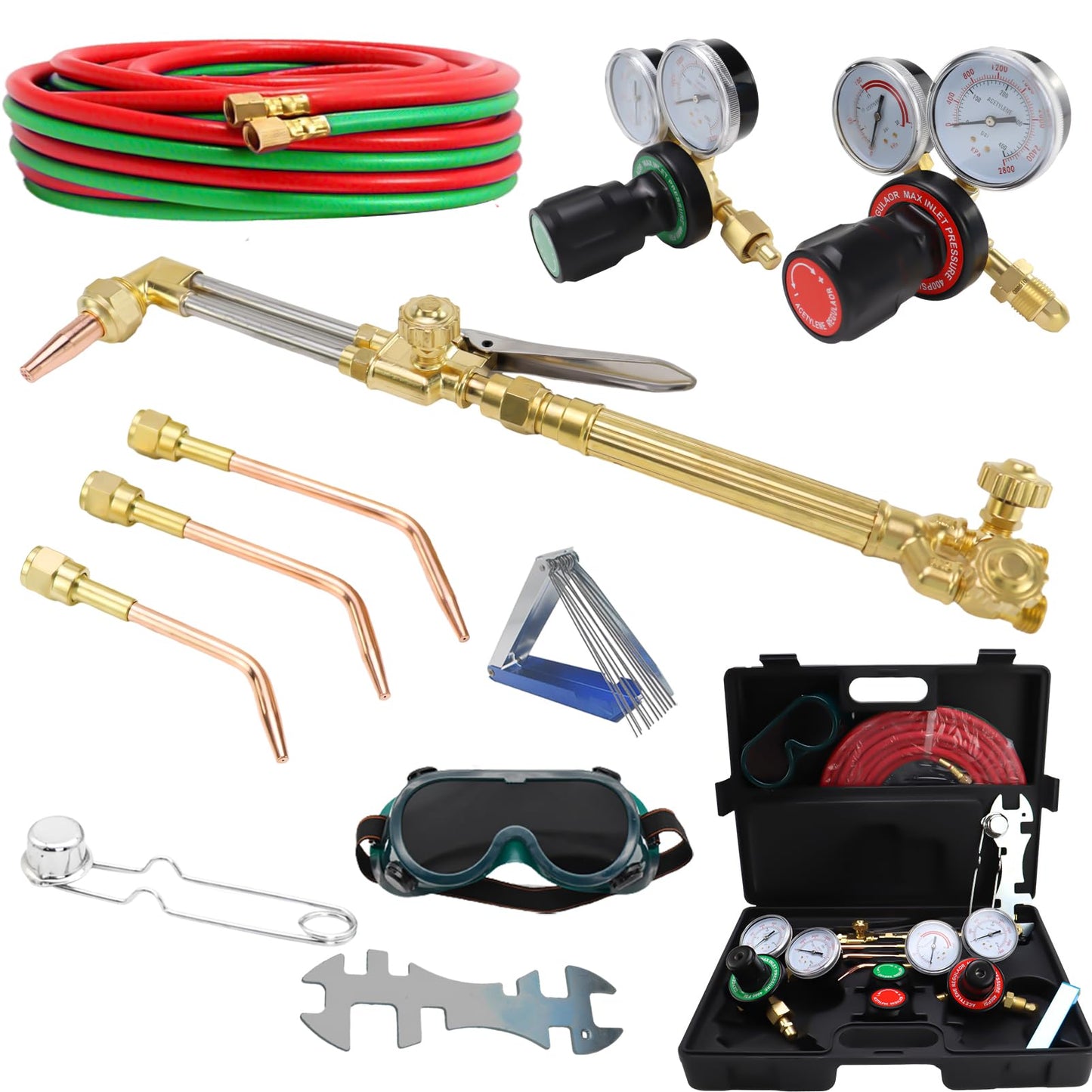 Oxy Acetylene Torch Kit, Gas Cutting Torch Welding Kit with Cutting & Welding Nozzle Gas Regulator & Oxygen Acetylene Gas Hose，Medium Duty Oxygen Acetylene Torch Kit Welder Tool Set