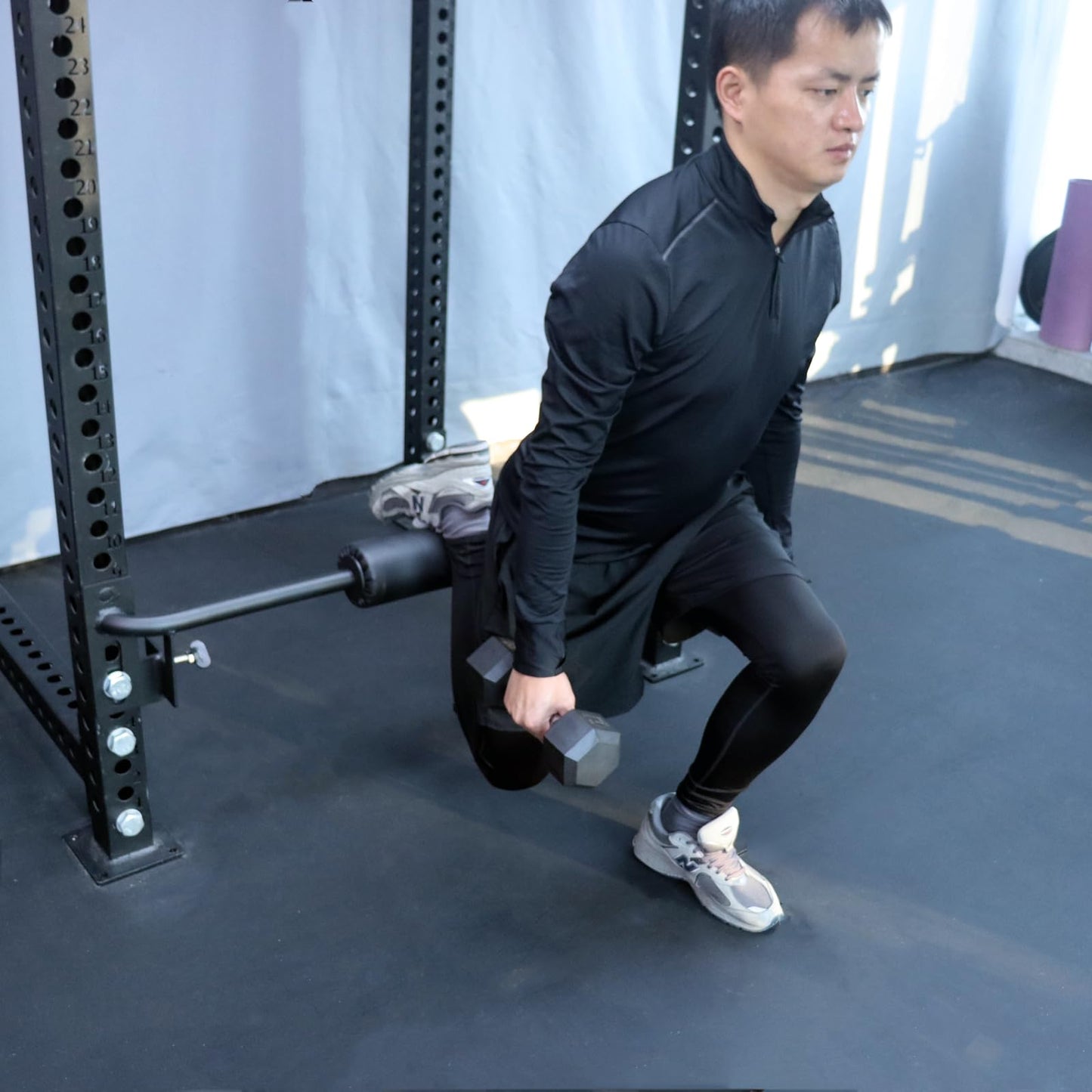 Single Leg Squat Roller for Squat Rack,Extended Length Leg Press Attachment Power Rack Attachments,Bulgarian Split Squat for Home Gym & Leg Training-fu (1" / 26mm Hole)
