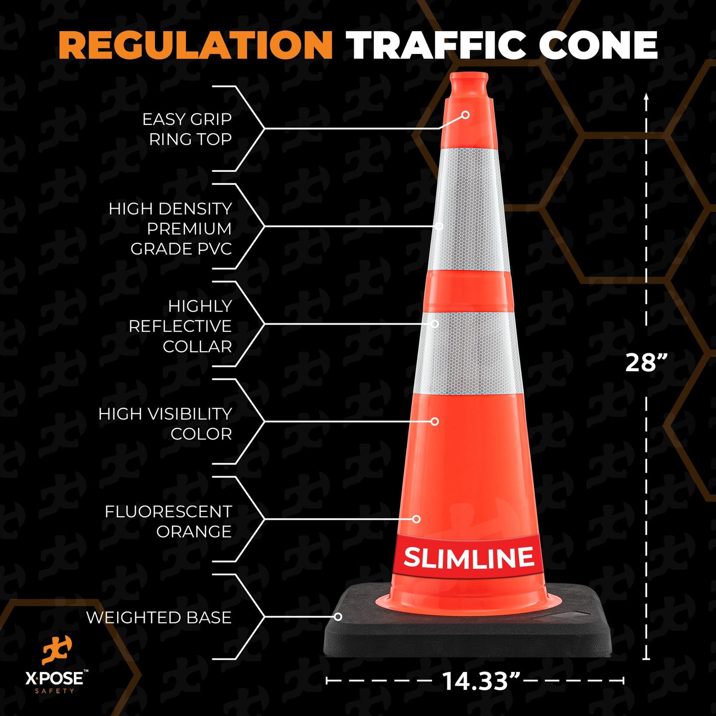 Xpose Safety 28 Inch Orange Slim Line Traffic Cones Heavy Duty 10lb with 6" & 4" Collars, 6 Pack Multipurpose PVC Plastic Safety Cone for Parking, Soccer, Caution, Kids & Construction - DOT Approved