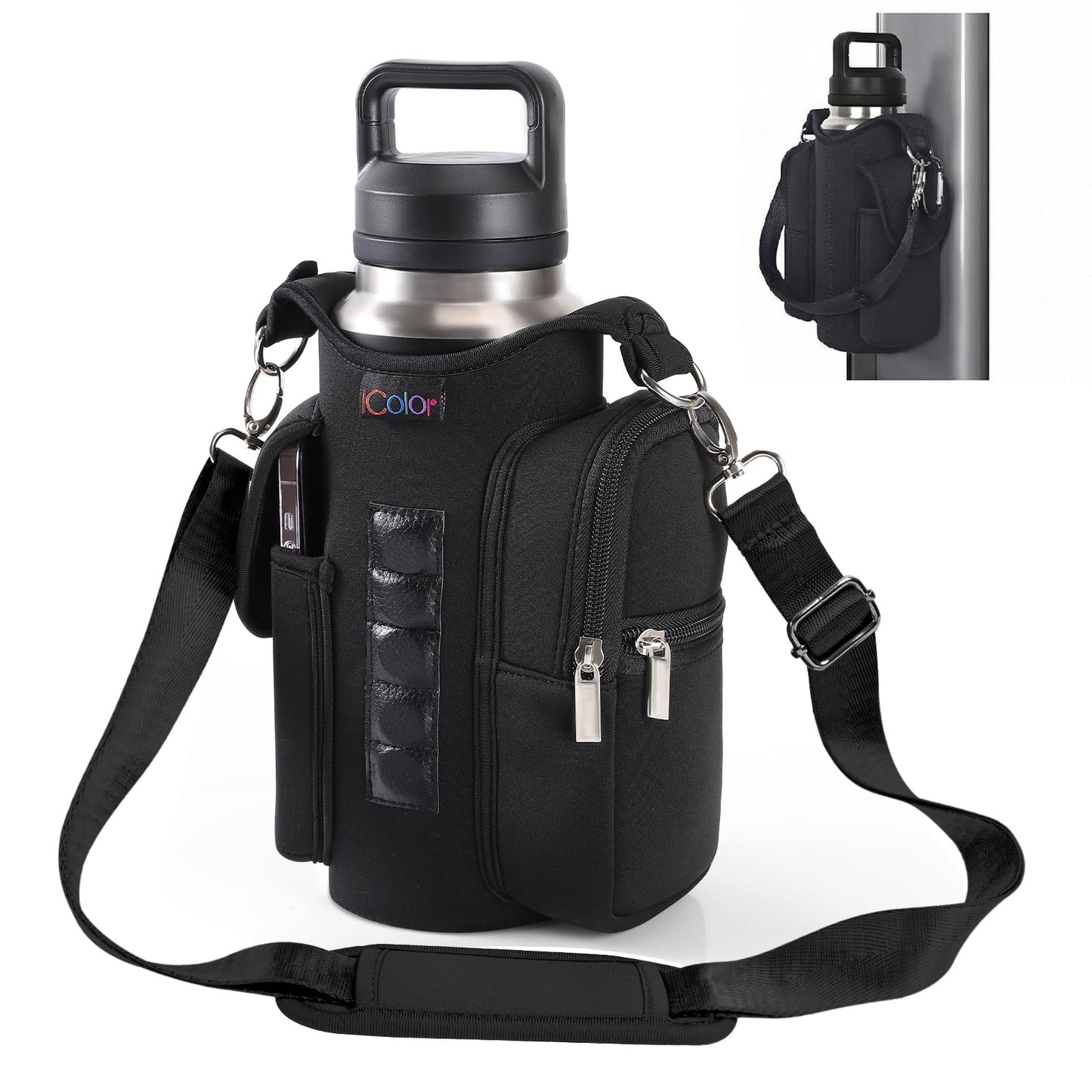 icolor Magnetic Gym Bag Water Bottle Holder with Phone Pockets & Shoulder Strap,5 Built-in Magnets Gym Bottle Pouch Carrier Sleeve,Sling Magnetic Bag Gym Accessories Organizer for Men Women