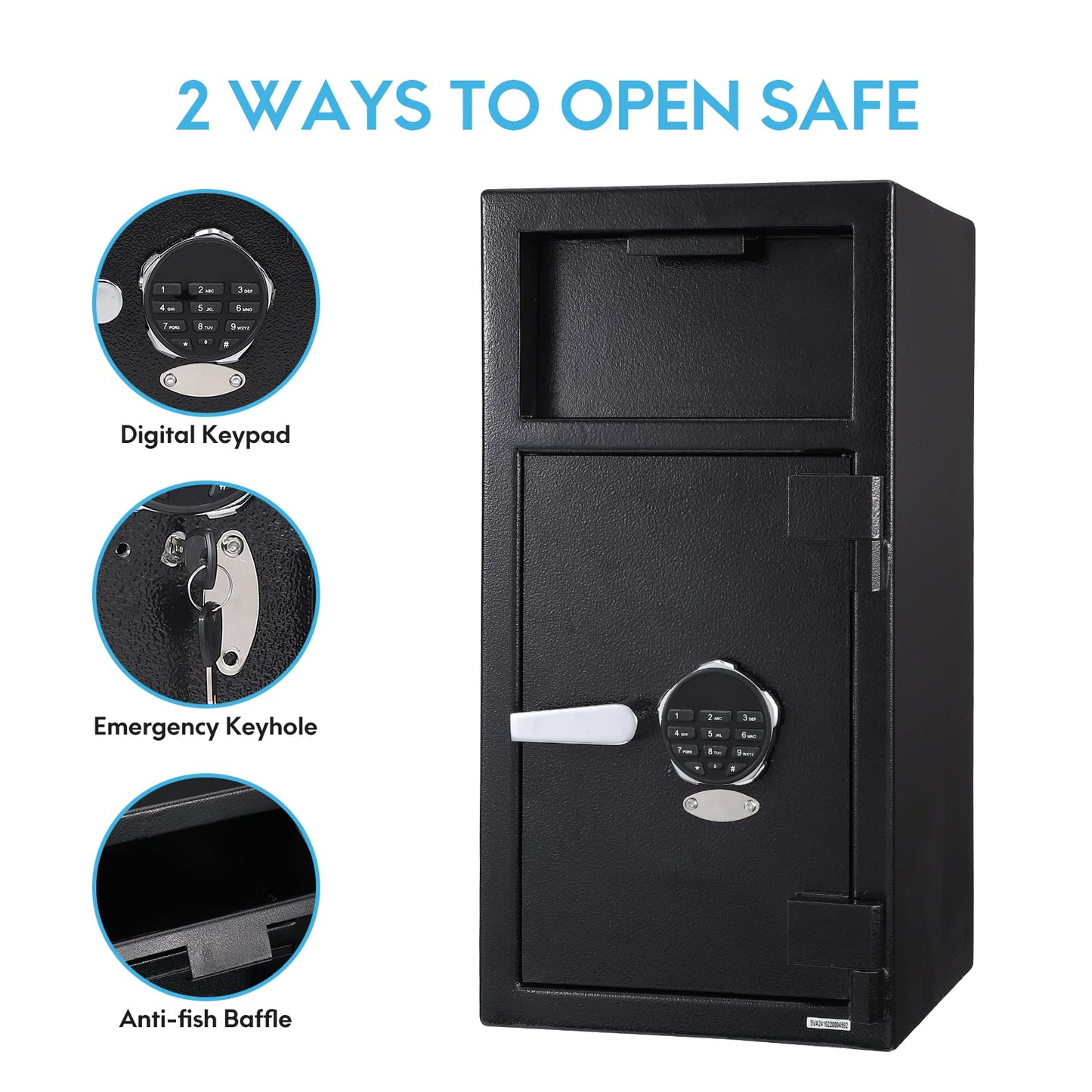 Fireproof Depository Safe with Drop Slot, Electronic Anti-Theft Drop Safe for Business with Programmable Numeric Keypad Lock and Spare Keys, Cash Drop Safe Box for Office Home Retail Store