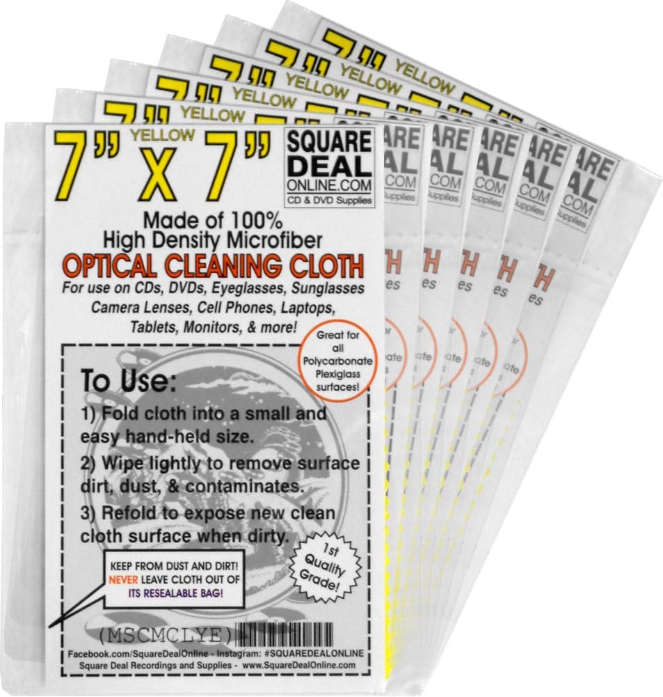 (6) 7" 7" #MSCMCLYE x High Density Microfiber Optical CD & DVD Cleaning Cloths