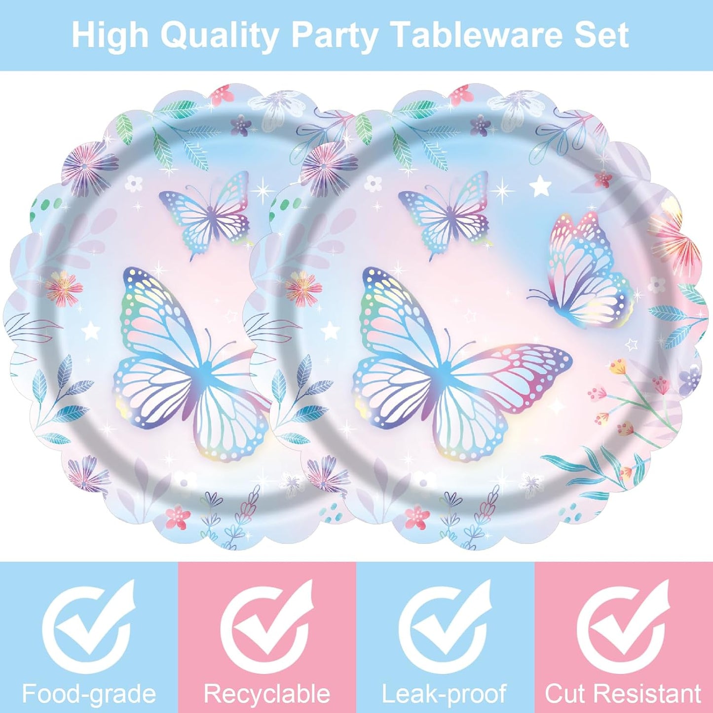 Skiennix 7-Inch Butterfly Paper Plates - 40 Count Disposable Dessert Plates for Birthday Parties & Baby Showers