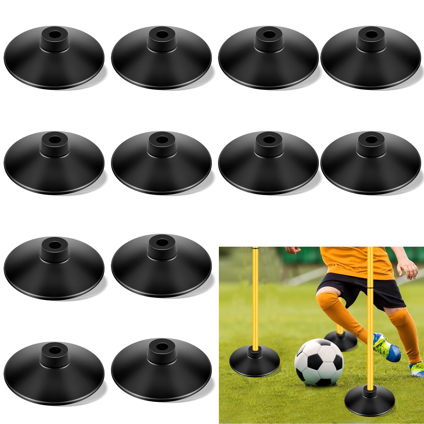 Landical 12 Pcs Weighted Slalom Pole Rubber Bases for Soccer Agility Poles 2.2 lb Pole Base for Soccer Training Equipment Set Accessory Lacrosse Field Hockey Track Field
