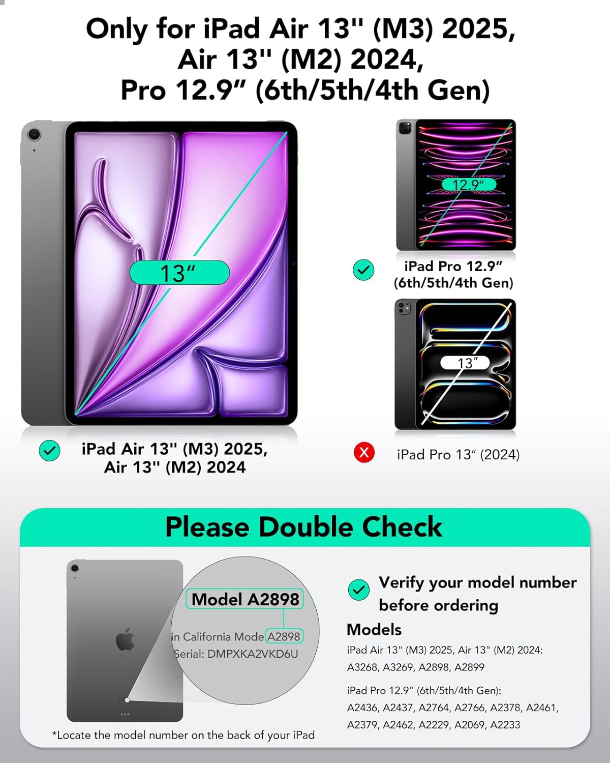 ESR 12.9 6th/5th/4th 13 Inch M3/M2 (2025/2024), for iPad Pro Gen, iPad Air Case Powerful Magnetic Attachment, Slim