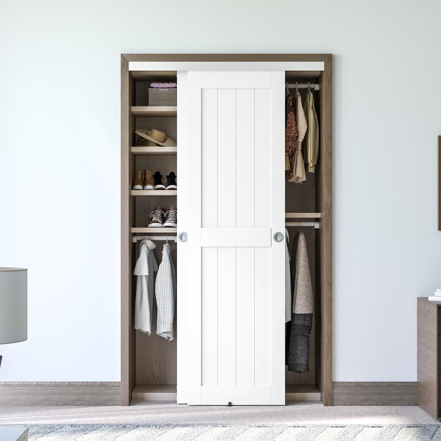 SMARTSTANDARD 48"/4FT Bypass Sliding Door Hardware Kit for Cabinet Closet, Aluminum Alloy Hardware with Finger Pull, for 2 Door System, Smoothly and Quietly, Fit 24.5" Wide Panel, No Door