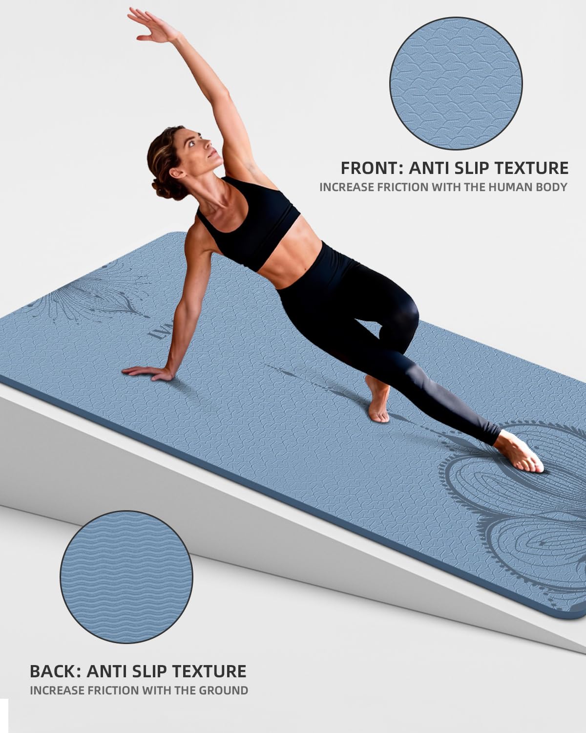 Large Yoga Mat (75.5"x47.6"x0.4"）Extra Wide & Thick 10mm, Non-Slip Exercise Mat, High-Density TPE Mat for Yoga Pilates & Home Gym Workouts