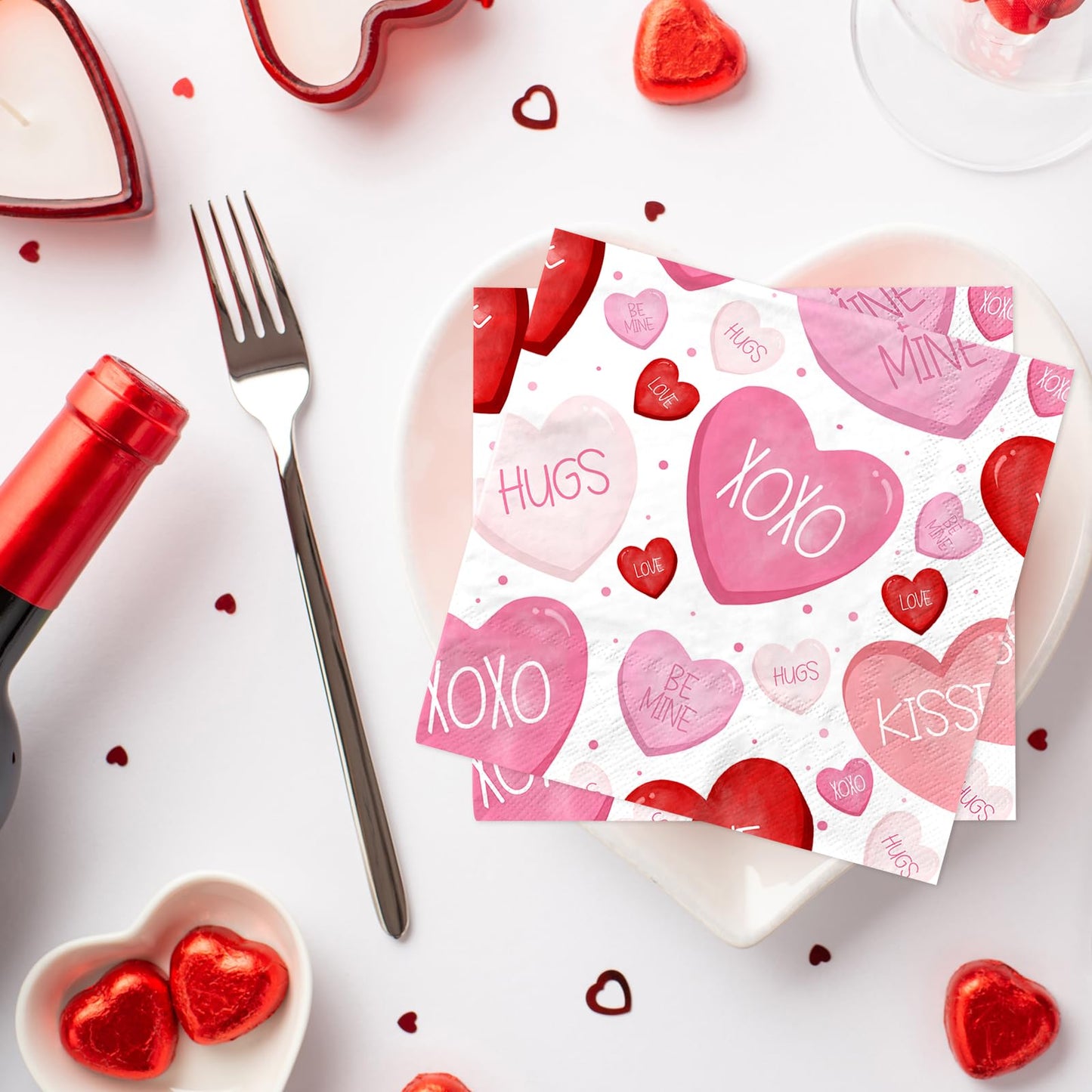 Valentines Napkins,48pcs Pink and Red Conversation Heart Napkins Valentines Day Napkins Disposable Decoration for Valentine Day Wedding