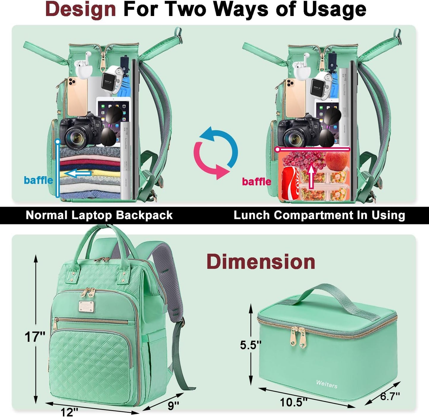Backpack Women,15.6 Inch Backpacks pack, Backpacks,Work Backpack Weitars Lunch For Laptop For Womens Back Travel