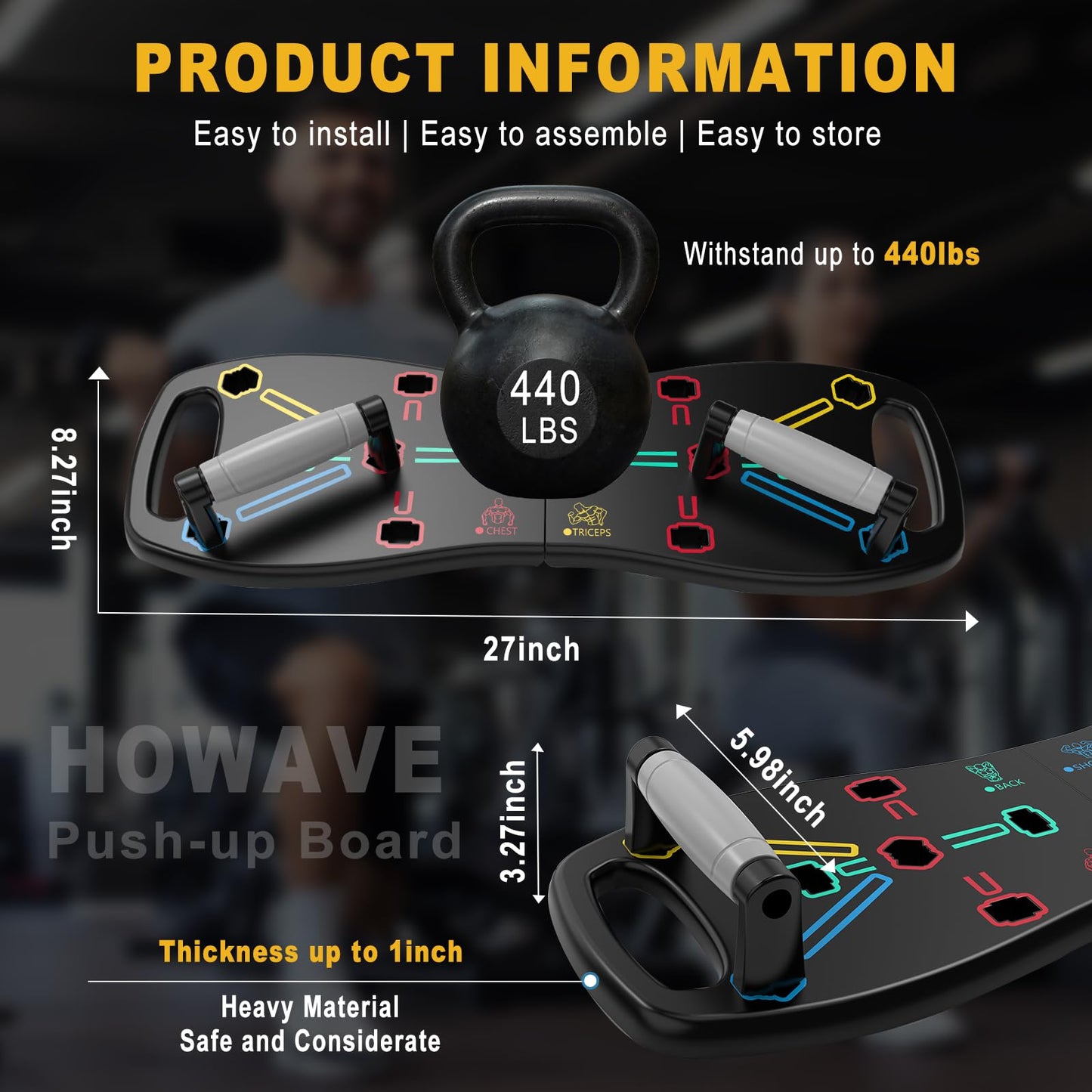 HOTWAVE Push Up Board, Portable Pushup Board for Men, Foldable Push-up Board, Multifunctional Push Up Board-20 in 1 at Home Gym, Pushup Handles for Chest Muscle Exercise Strength Training Equipment
