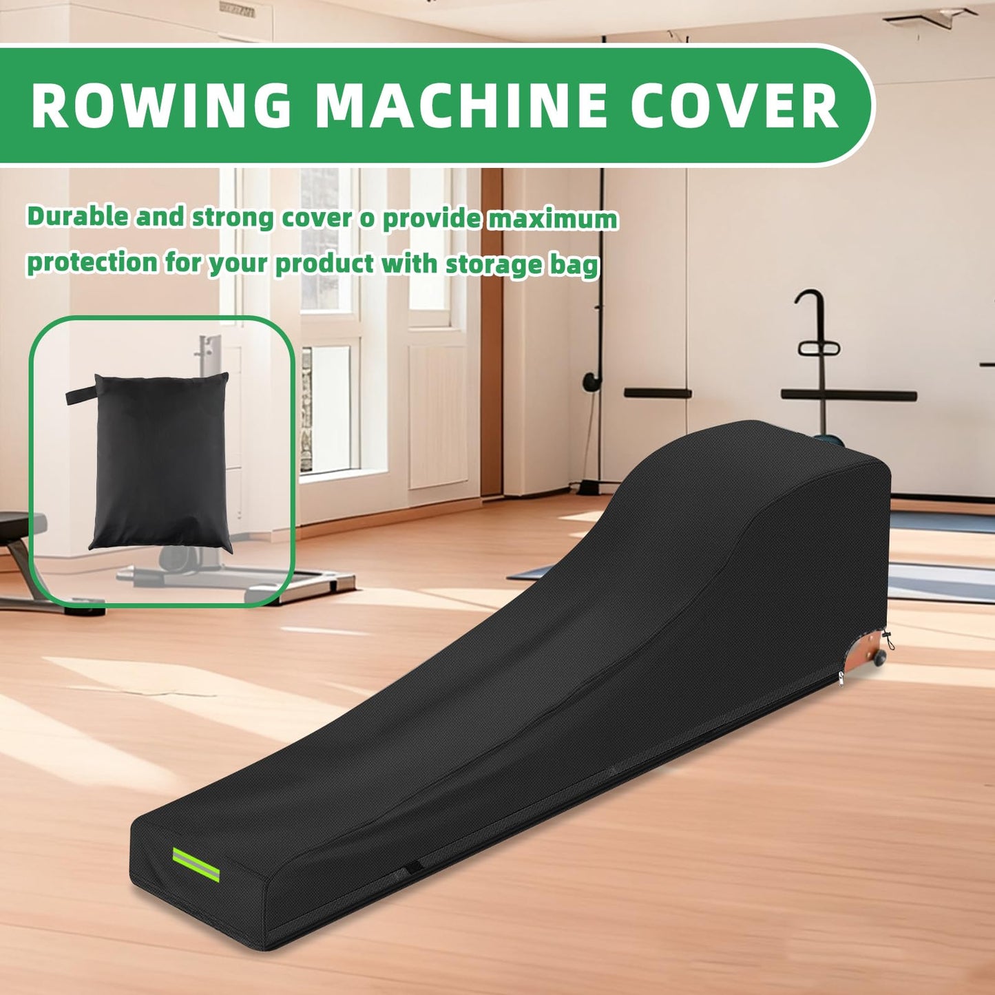 Rowing Machine Cover Fits Concept2 Rower, Fitness Equipment Accessory, 600D Heavy-Duty Waterproof & Fade-Resistant with 50+ UPF UV Shield and WindLock Elastic Hem, Black