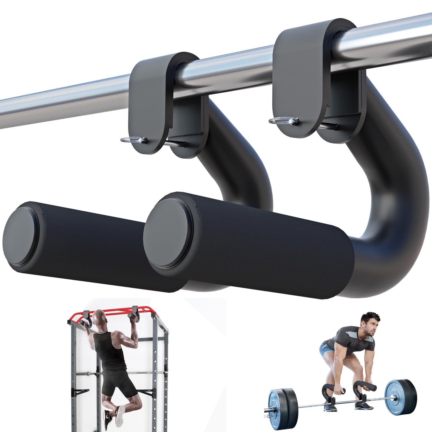 Neutral Grip Handles for Pull Up,1000 lbs Heavy Duty Steel Pull Up Handles,Ergonomic Portable Hooks for Barbell Row Deadlift Resistant Bands for Home Gym Fitness Enthusiasts-2 Pack