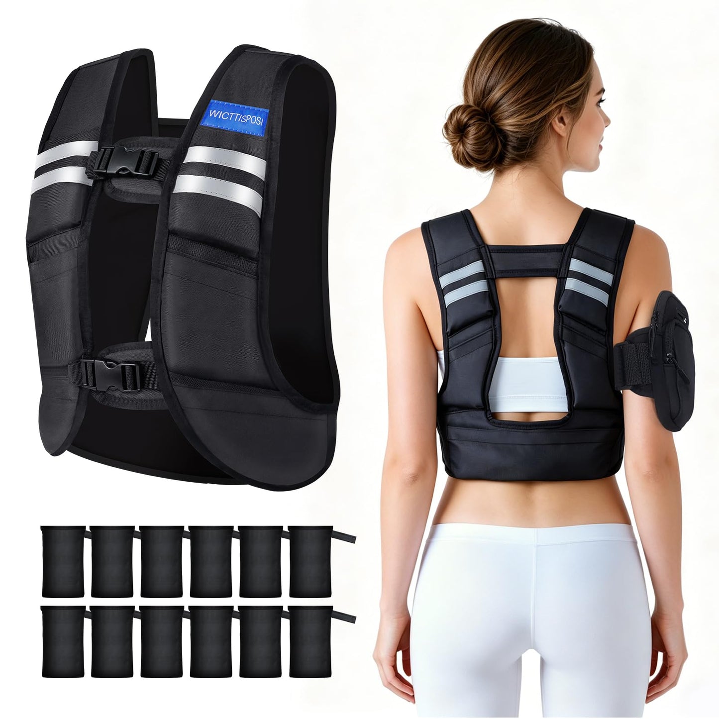 Adjustable Washable Weighted Vest for Women 1.3–13.3 lbs, Open Back for Breathable Cool Comfort, 12 Removable Lightweight Weight Packs, Ideal for Beginners Walking, Yoga, Gym Strength Training