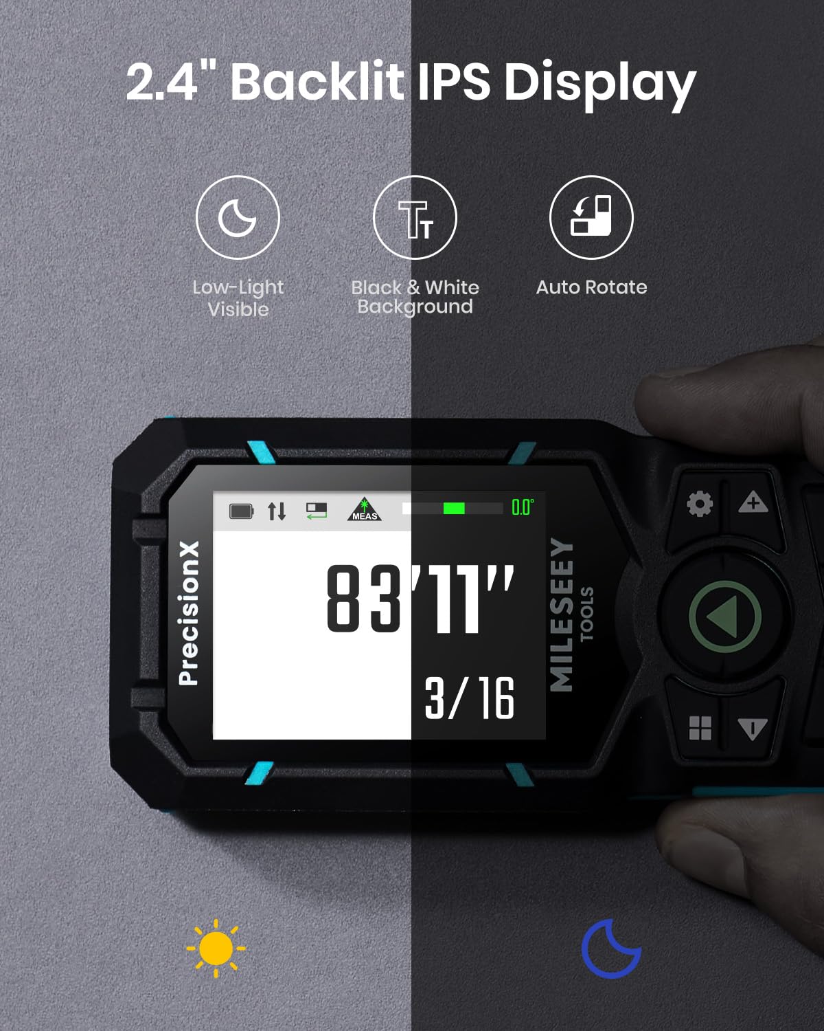 MILESEEY S50 Green-Beam Laser Distance Measure - 400ft Laser Measure, P2P, Side-Laser Alignment, Rechargeable, 2.4" IPS Backlit Display, Area/Volume Measurement, 8 Units, Indoor&Outdoor
