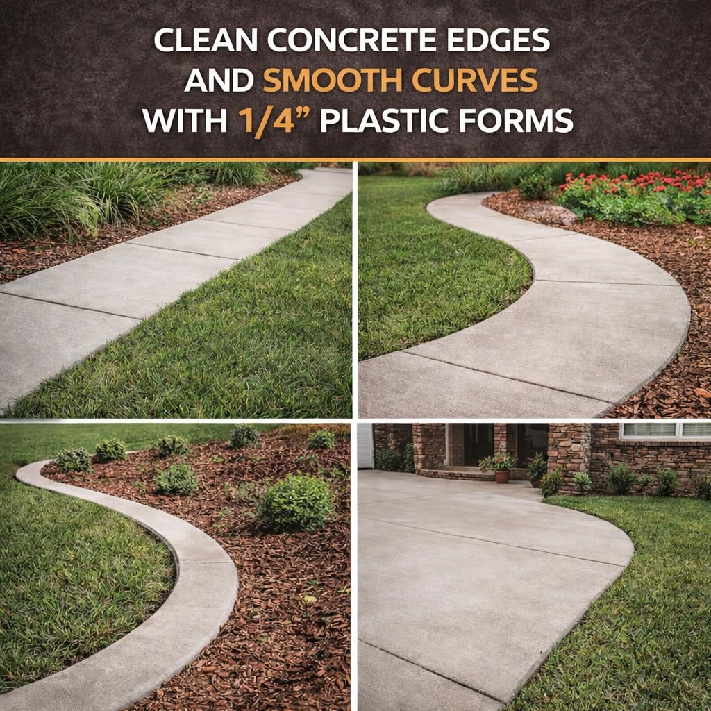 Plastic Flex Forms for Concrete Flatwork & Curbs Set (10 5" x 8' Pieces, 5" x 80' Total) Walttools