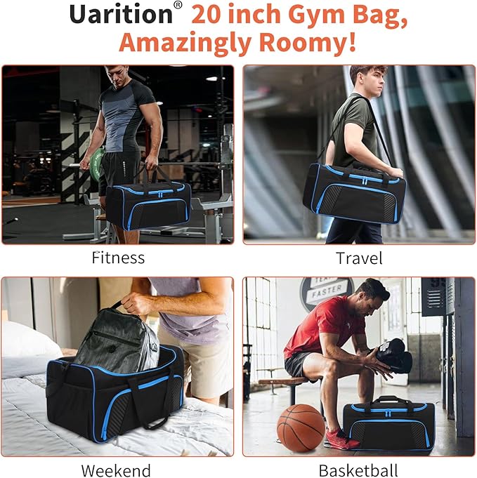 Mens Gym Bag 21 inch Large Overnight Weekender Duffle Bag for Travel Sport-Black/Blue