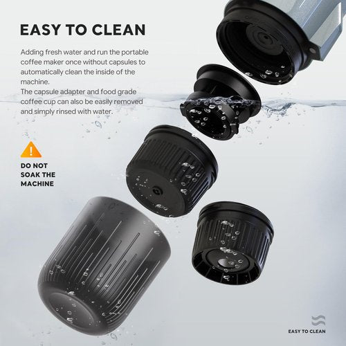 HAILASRE Portable Electric Espresso Machine Travel Coffee Maker for Camping 3 in 1 Self-Heating for Ground Coffee & DG NS Capsule Pods For Travel Camping and Hiking (Space Grey)