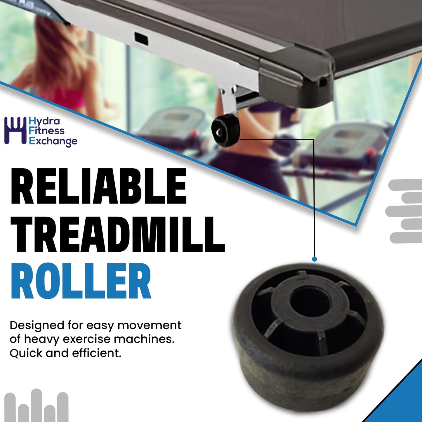 Hydra Fitness Exchange Treadmill Transport Wheel Black | Heavy Duty Caster Wheel for Moving Exercise Equipment | Works with Merit Triumph and Tempo 400T 710T 715T 30750 Treadmills | MPN 000006-AC