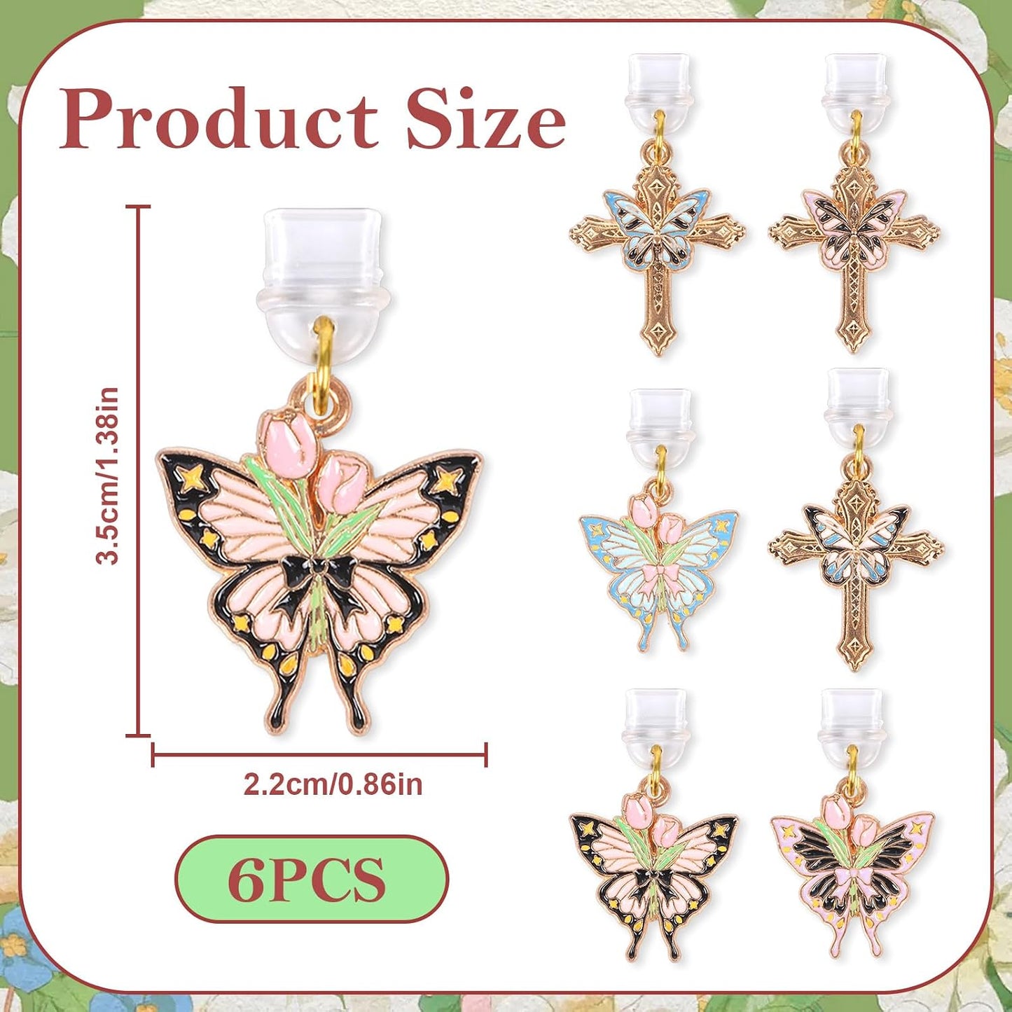 6 Butterfly Dust Plug Charm - Pcs Butterfly Flower Cross Dust Plug Charm Type C With Kindle and Phone Usb C Charging