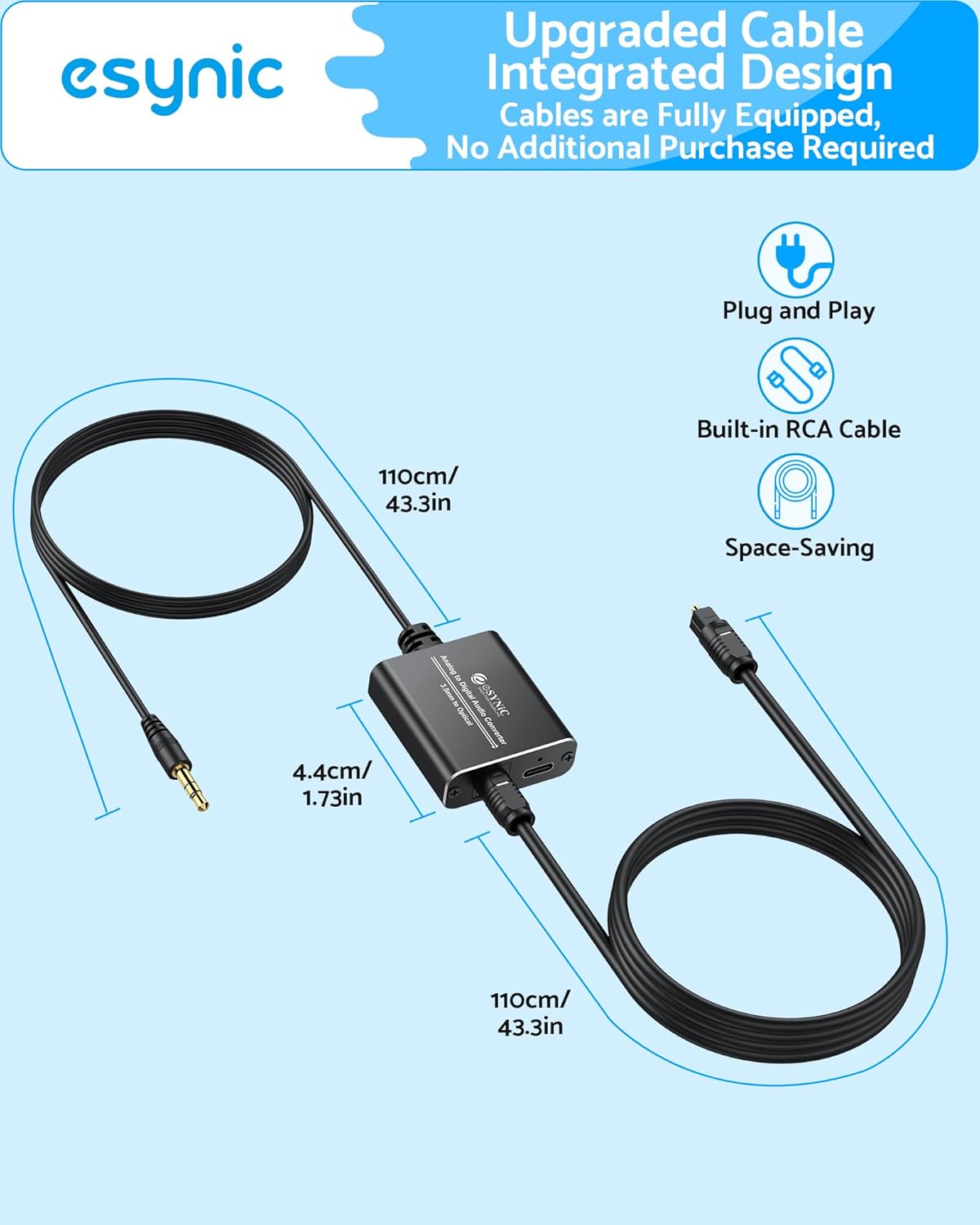 3.5 mm Setup-7ft eSynic Portable to Optical Audio Cable Converter-Aluminum Alloy Housing-Easy to Long Analog to Digital