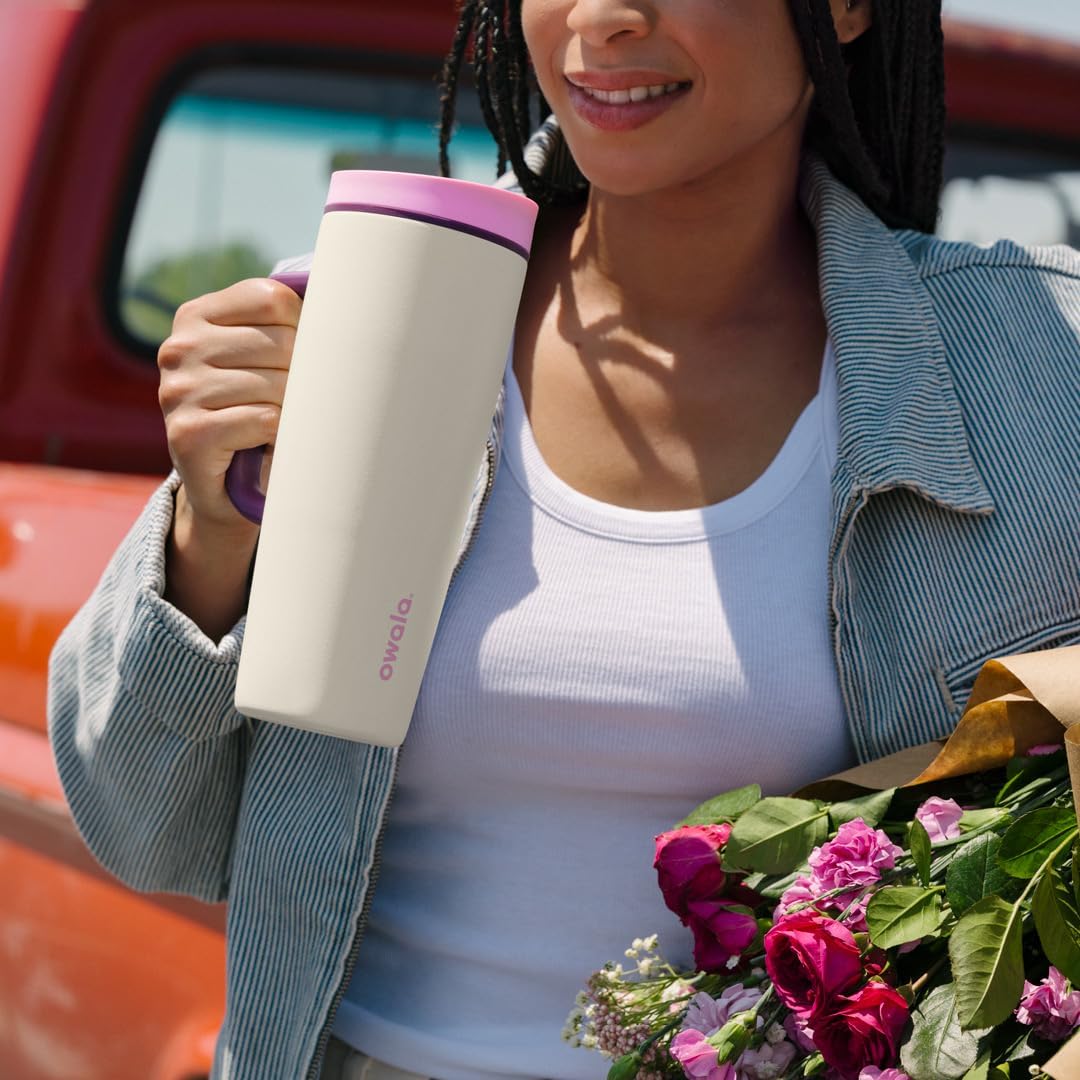Owala SmoothSip Slider Travel Mug - 24 oz Stainless Steel Insulated Design | 100% Leak Proof & BPA Free