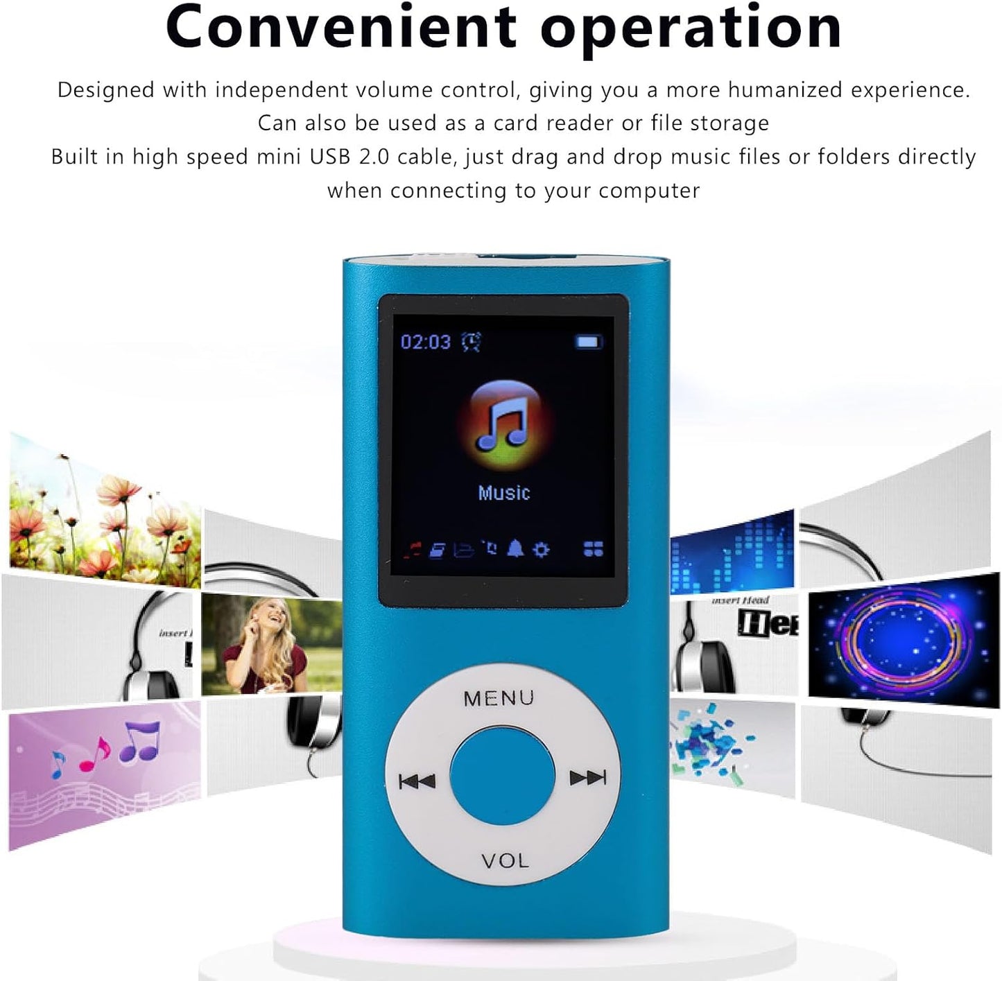 Zopsc MP3 MP3 1.8 Inch 7 8GB Player, Portable HiFi Lossless Digital Player with TFT Screen, Sound Effect Modes